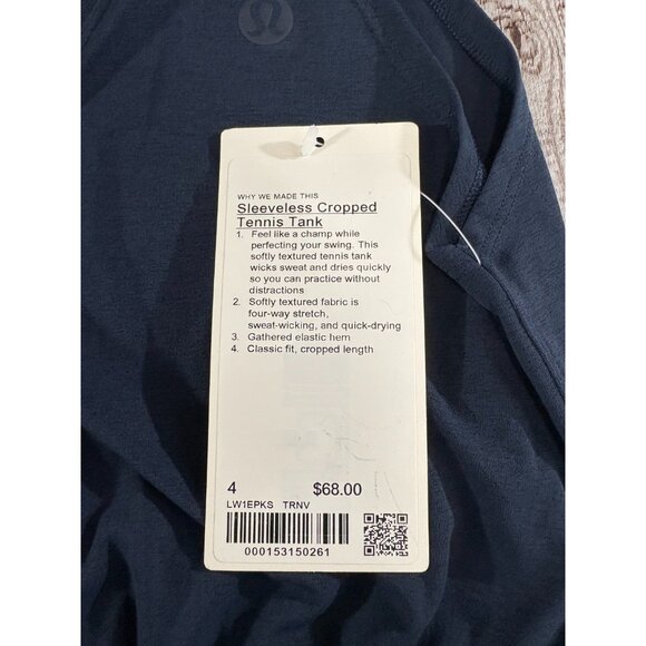 Lululemon sleeveless cropped tennis tank size 4 color navy NWT mspr $68 - Picture 3 of 5